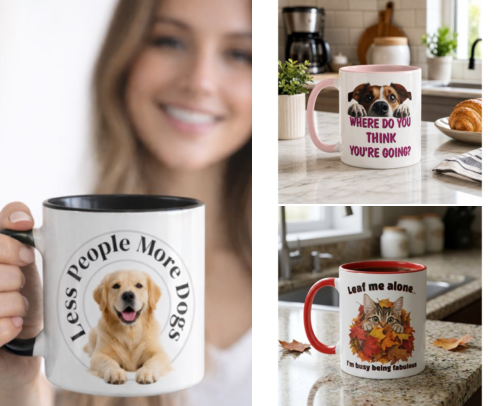 Quietly Hilarious: Funny & Aesthetic Minimalist Mugs cover photo collage