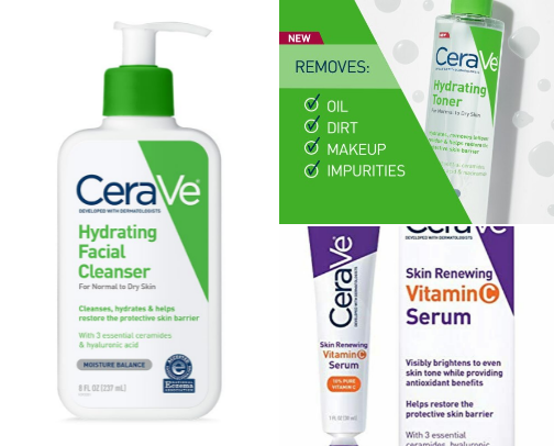 Steps for a basic skin care from Cerave for mixed face. cover photo collage