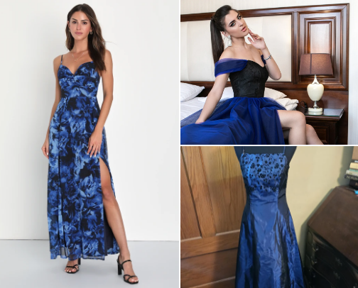 Feel Confident and Glam in This Blue and Black Dress cover photo collage