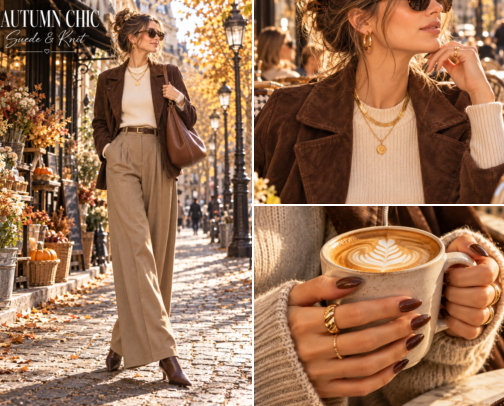 Chocolate Brown Suede & Cream Knit Fall Chic | Cozy Muse cover photo collage