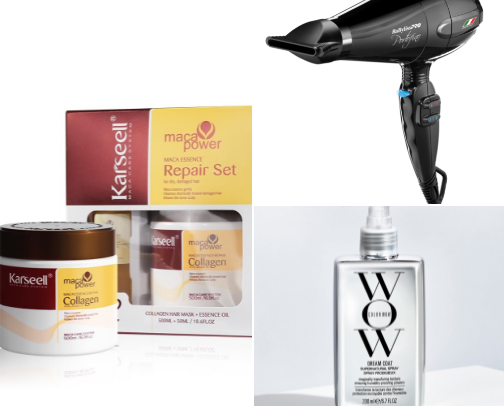 Hair care products and tools cover photo collage