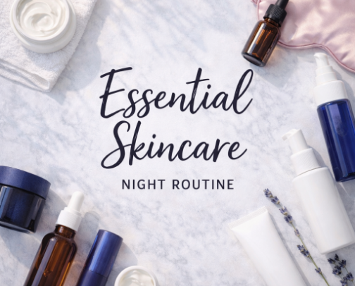 Essential Skincare Night Routine Products cover photo collage