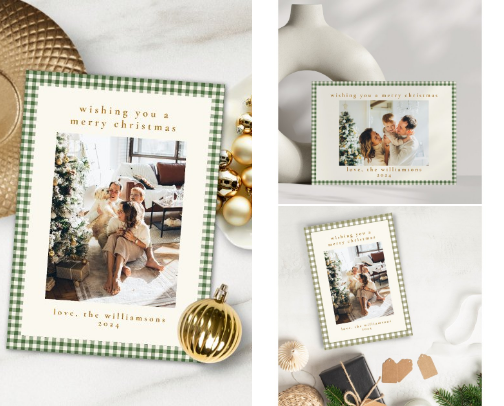 Gingham Christmas Cards, Invites, Labels, Gift Wrapping, and Party Supplies cover photo collage