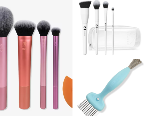 Makeup brushes cover photo collage