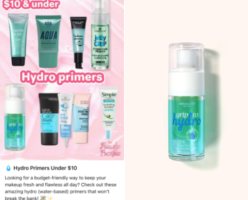 $10 & under e.l.f. Primer  Alternatives Hydrating + grip primers💧 cover photo collage