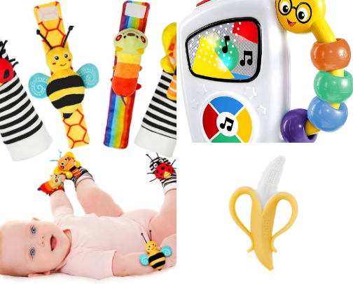 Baby Toys 0-6 months- that my baby used. cover photo collage