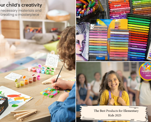 Art supplies for kids cover photo collage