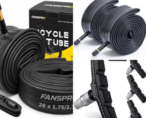 Family Bike Repair Kit: Inner Tubes, Brake Pads, Tire Liners & Kids' Bike Parts cover photo collage