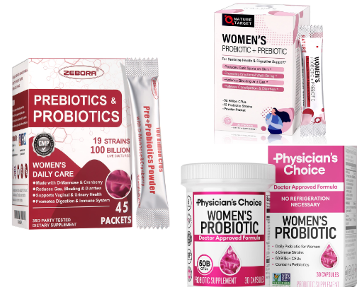 Woman's Prebiotic and probiotics top of the list cover photo collage
