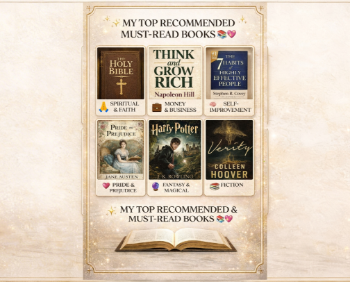 🌟MY TOP RECOMMENDED & MUST-READ BOOKS📚💖 cover photo collage
