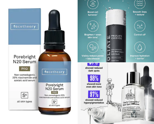 Products that helped acne scaring / pigmentation 🤍 cover photo collage