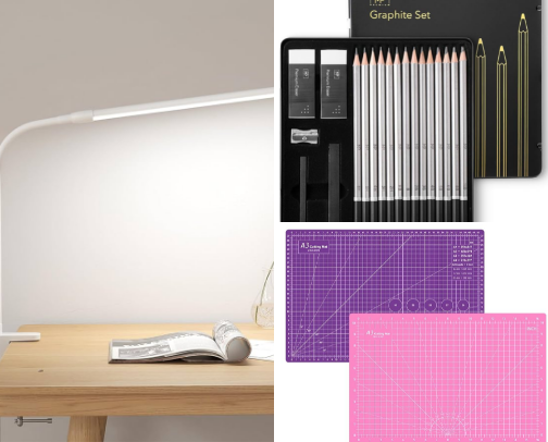 Art supplies and tools cover photo collage