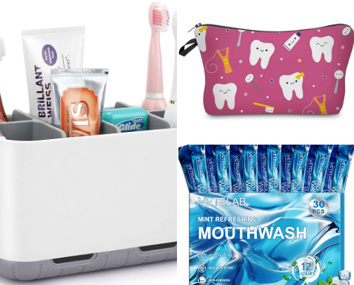 travel + organization essentials 🦷✈️ cover photo collage