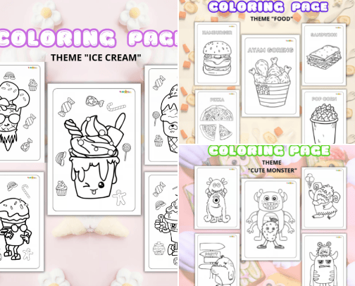 Digital Product (coloring page, kids activity book) can boost motor skill -KIDS&ADULT cover photo collage