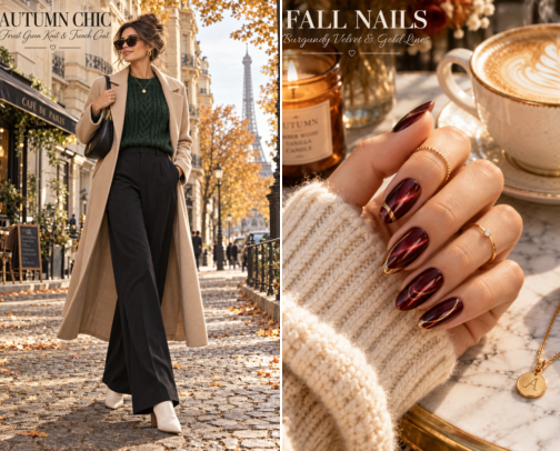 Parisian Green Cable Knit & Wide-Leg Trousers Look cover photo collage
