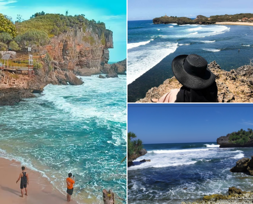 beach in Gunung Kidul Yogyakarta cover photo collage