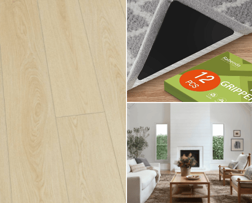 Rugs, rug grippers and floors cover photo collage