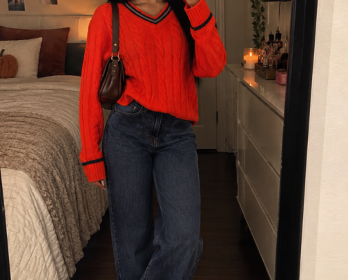 Orange Sweater Outfit 🍂 Casual Fall Fashion & Denim Inspo cover photo collage