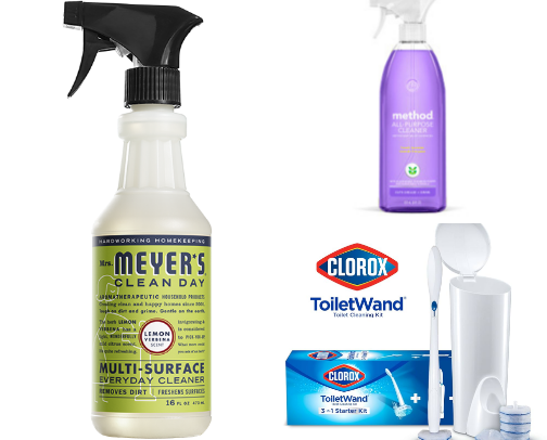 At home cleaning supplies cover photo collage