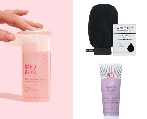 Products that help to get rid of strawberry legs cover photo collage