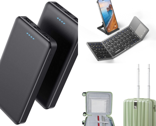 Travel-friendly gadgets cover photo collage