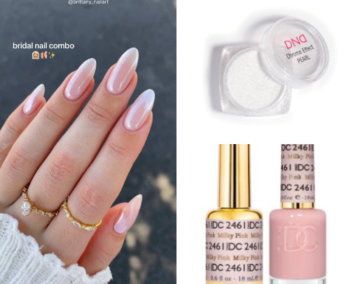 👰🏼‍♀️🩰 bridal pink chrome nail combo cover photo collage