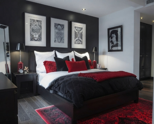 Red and Black Bedroom Design cover photo collage
