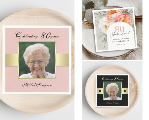 Stunning Custom 80th Birthday Napkins cover photo collage