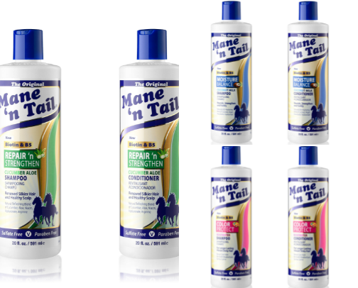 Mane 'n Tail's sulfate free and paraben free shampoos and conditioners, including our Repair 'n Strengthen, Moisture Balance and Rosewater Color Protect provide a deep clean and gentle conditioning hair care solution. cover photo collage