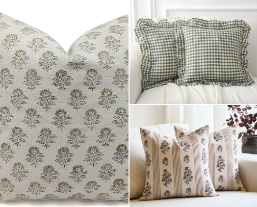 Cottage Inspired Throw Pillows I’m Loving Lately cover photo collage