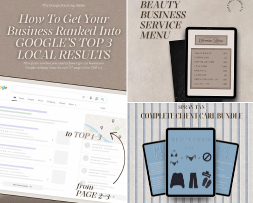 Digital Products + Guides for Spray Tan Artists or Beauty Pros cover photo collage