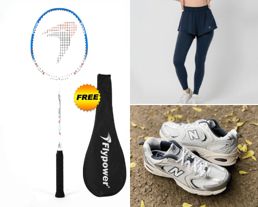 Badminton items cover photo collage