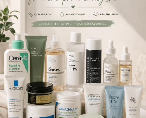 My Holy Grail Skincare as Acne Prone🧼🧴 cover photo collage