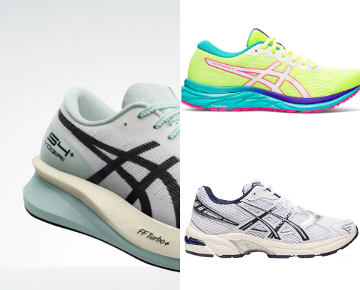 Asics offers premium footwear and sports equipment for running and other sports cover photo collage