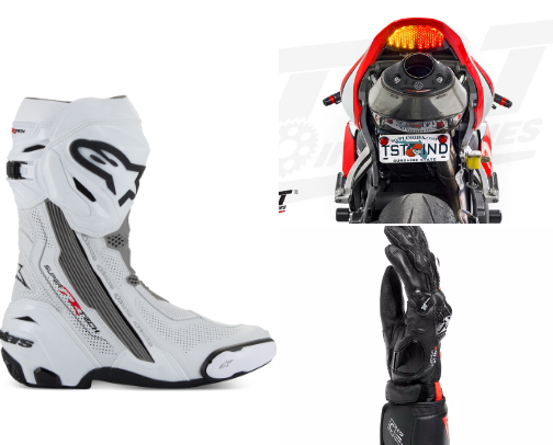 Street/Track Motorcycle accessories cover photo collage
