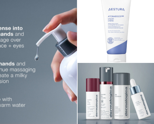 My favorite skincare as a active mom in her 40s. cover photo collage