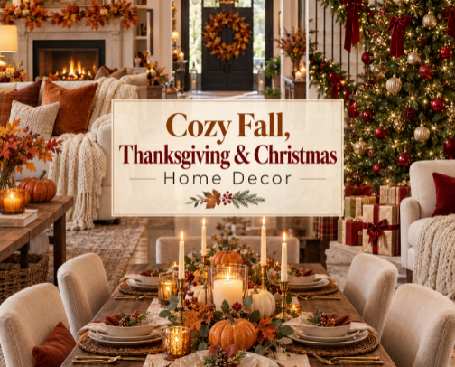 Cozy Fall, Thanksgiving & Christmas Home Decor cover photo collage
