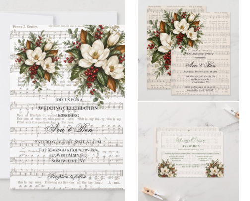 Magnolia & Berries Christmas Hymn Wedding cover photo collage