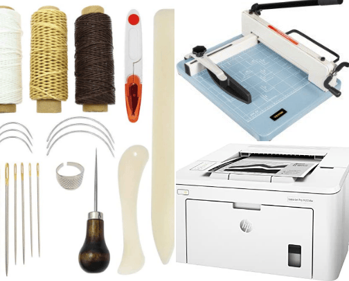 Bookbinding supplies cover photo collage