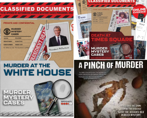 Murder mystery case file games cover photo collage