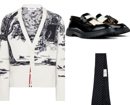 The Thom Browne Intarsia Cashmere Cardigan Edit cover photo collage