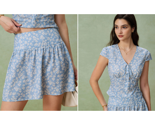 Simple Spring Outfit (Beige Floral Blouse & Skirt Set) - Direct Links cover photo collage