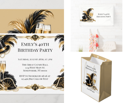 Gatsby 1920 Black & Gold Birthday Party cover photo collage