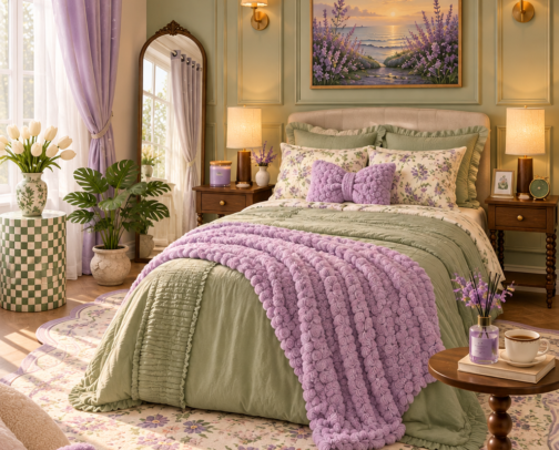 Lavender & Pistachio Green Bedroom Makeover cover photo collage
