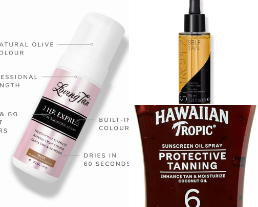tanning products cover photo collage