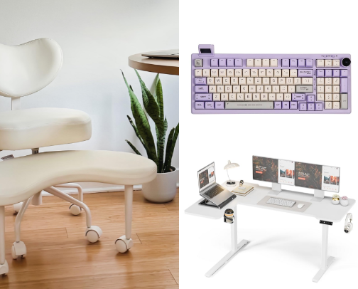 Cozy work from home office setup cover photo collage