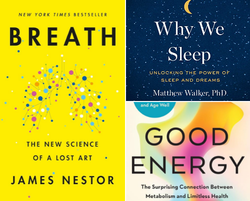 My favorite book recs on longevity & health hacks cover photo collage