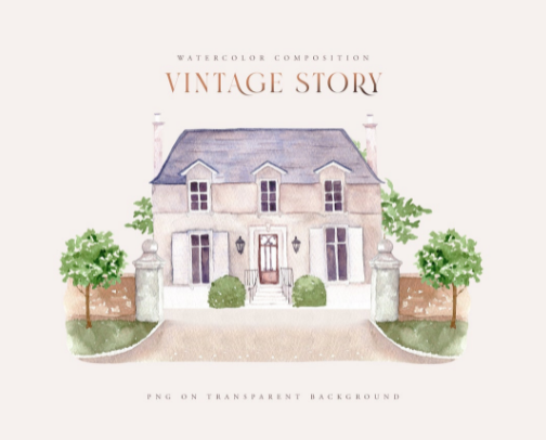 Hand-Painted Watercolor House Illustrations #NoAI cover photo collage