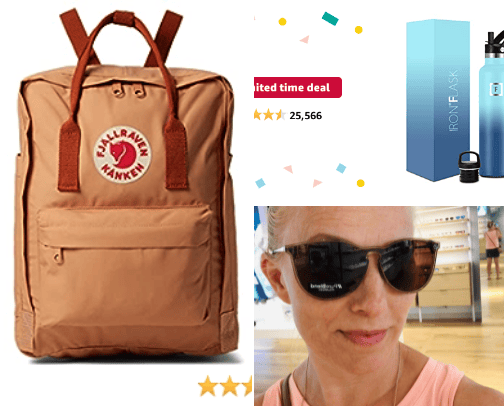 Bags, sunglasses and water bottles cover photo collage