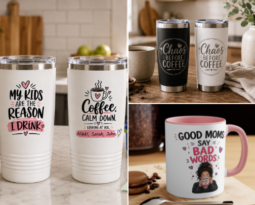 Funny Mom Mugs cover photo collage